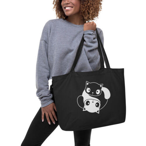 yin yang kitties large organic tote bag