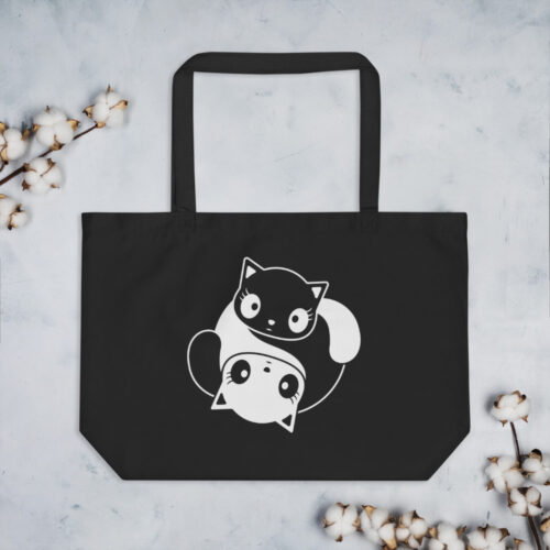 yin yang kitties large organic tote bag - Image 2