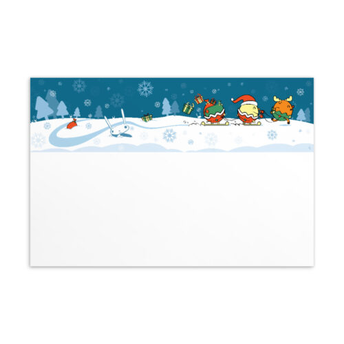 chirp chirp & rudolph sleighing it postcard